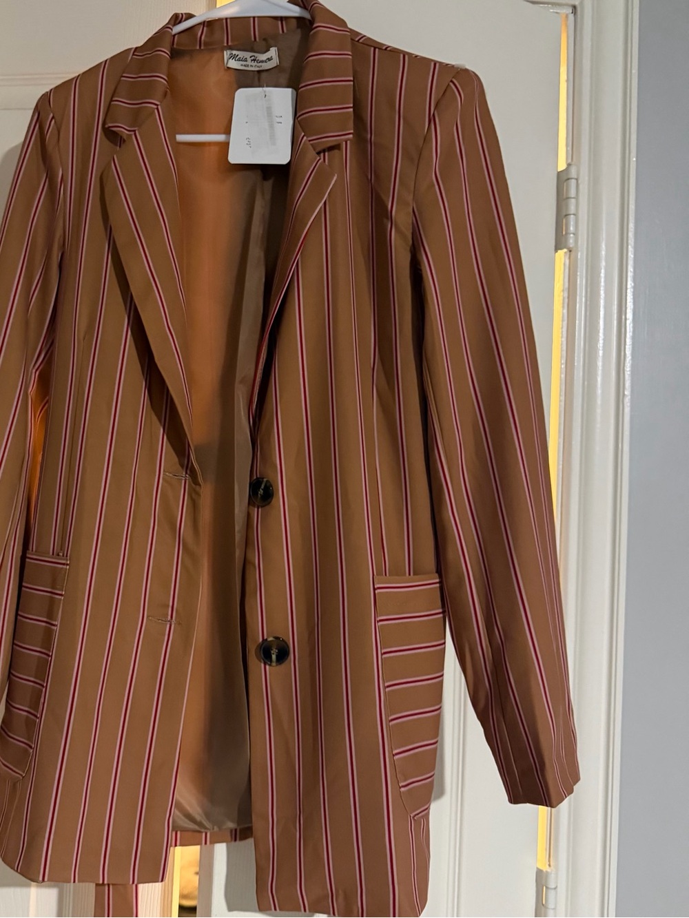 Brown Striped Blazer with Pink Accents